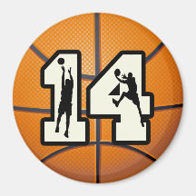 Number 14 Basketball and Players Refrigerator Magnet
