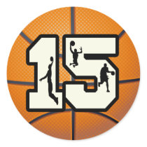 Number 15 Basketball and Players Round Sticker