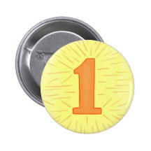 Number 1 in Orange and Yellow Pin on Buttons