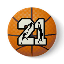 Number 21 Basketball Pinback Buttons