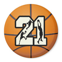 Number 21 Basketball Refrigerator Magnet