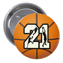 Number 21 Basketball Pinback Buttons