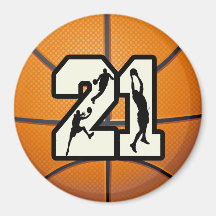 Number 21 Basketball Refrigerator Magnet