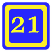number 21, blue background, yellow frame stickers
