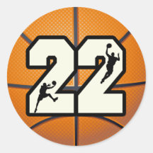 Number 22 Basketball Round Stickers