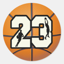 Number 23 Basketball Round Sticker