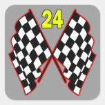 Number 24 and Checkered Flags Square Sticker