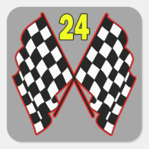 Number 24 and Checkered Flags Square Sticker