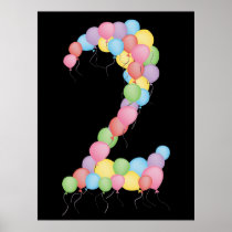 Number 2 balloons Birthday Party Decoration Banner Poster