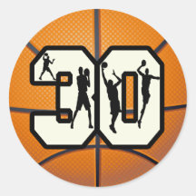 Number 30 Basketball Round Sticker