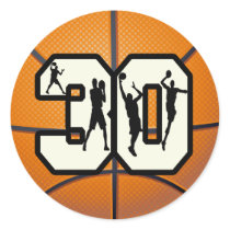 Number 30 Basketball Round Sticker