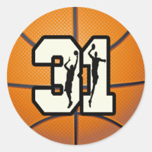 Number 31 Basketball Round Sticker
