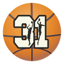 Number 31 Basketball Round Sticker