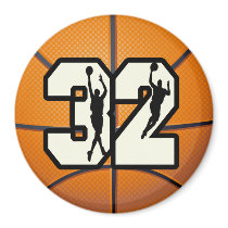 Number 32 Basketball Refrigerator Magnet