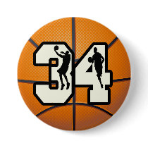 Number 34 Basketball Buttons