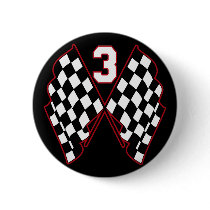 NUMBER 3 AND CHECKERED FLAGS PINBACK BUTTONS