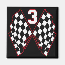 NUMBER 3 AND CHECKERED FLAGS FRIDGE MAGNET