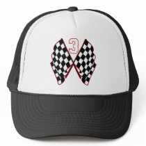 NUMBER 3 AND CHECKERED FLAGS HAT