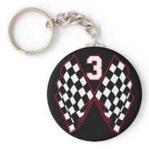 NUMBER 3 AND CHECKERED FLAGS KEYCHAINS