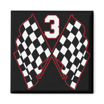 NUMBER 3 AND CHECKERED FLAGS FRIDGE MAGNET