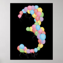 Number 3 balloons Birthday Party Decoration Banner Print