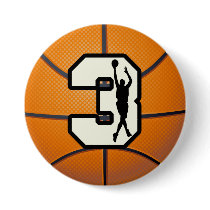 Number 3 Basketball and Player Pinback Buttons