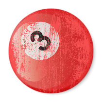 NUMBER 3 BILLIARDS BALL - ERODED AND AGED STYLE FRIDGE MAGNET