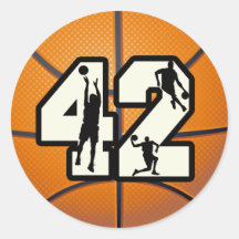 Number 42 Basketball Round Stickers