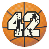 Number 42 Basketball Round Stickers