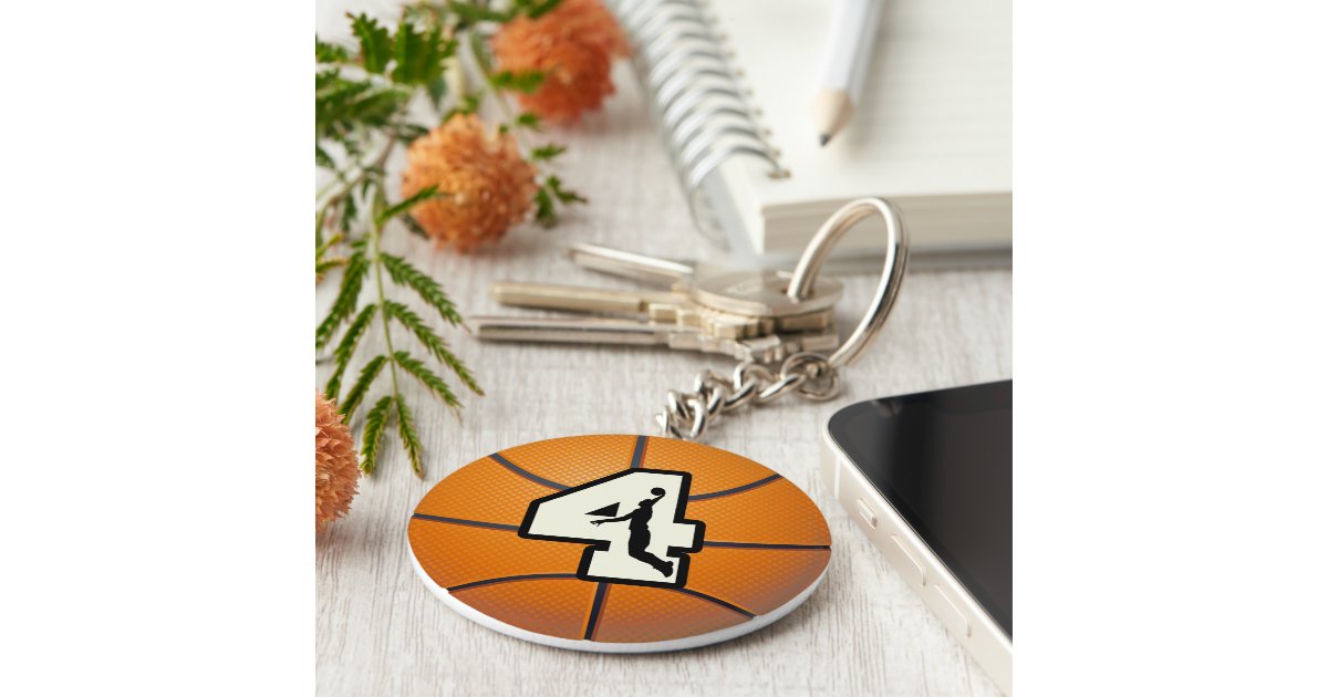 Number 4 Basketball and Player Keychain | Zazzle