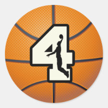 Number 4 Basketball and Player Round Stickers