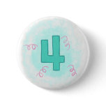 Number 4 in Aqua and Pink Swirls Pin on Buttons