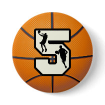 Number 5 Basketball and Player Pinback Buttons