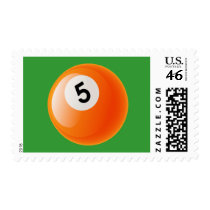 NUMBER 5 BILLIARDS BALL POSTAGE STAMP