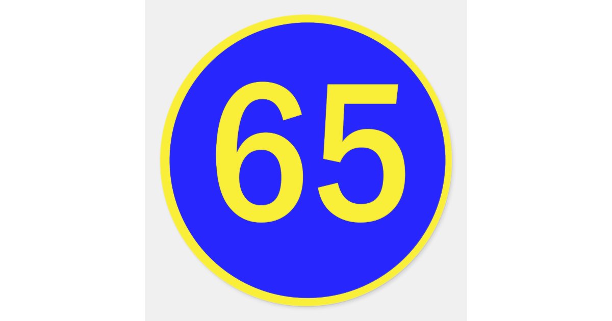 number, 65, in a circle classic round sticker Zazzle