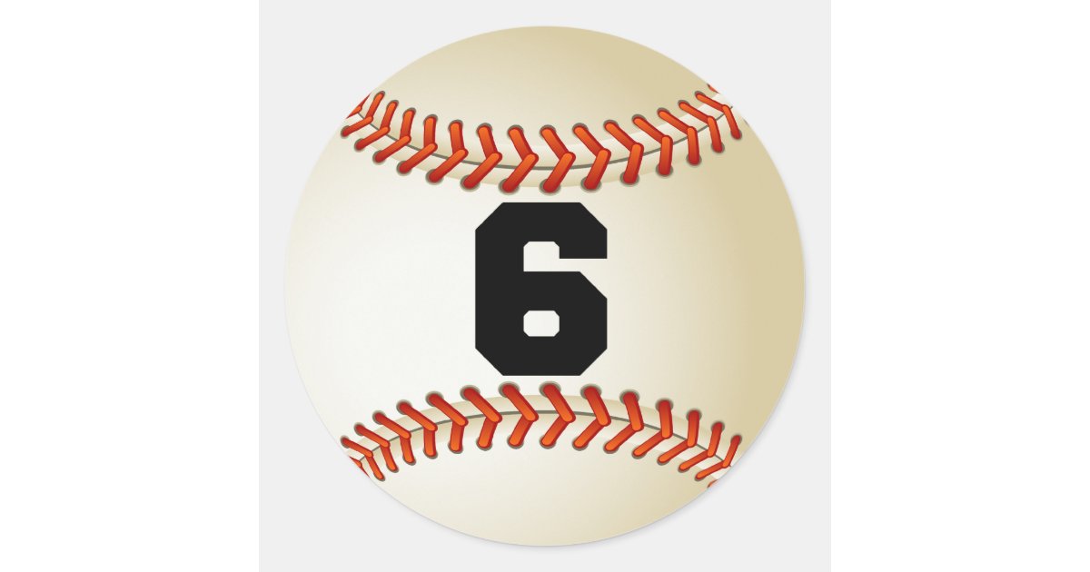 number-6-baseball-classic-round-sticker-zazzle