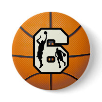 Number 6 Basketball and Players Pinback Button