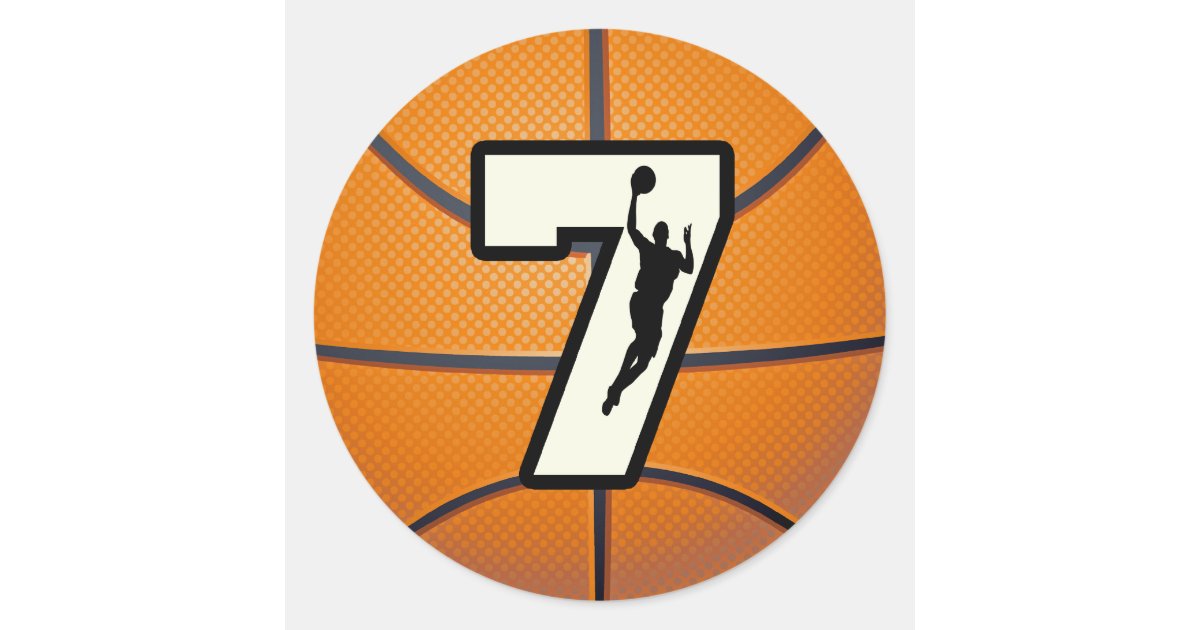 Number 7 Basketball and Player Classic Round Sticker | Zazzle