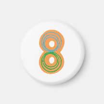 Number 8 magnet with orange, blue, and green