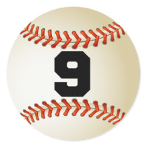 Number 9 Baseball Round Sticker