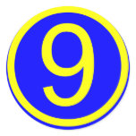 number 9 in a circle, blue background stickers