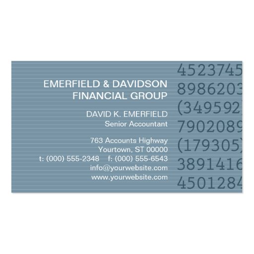 Number Columns Blue Pinstripe Accountant Business Cards (front side)