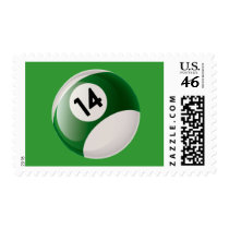 NUMBER FOURTEEN BILLIARDS BALL postage