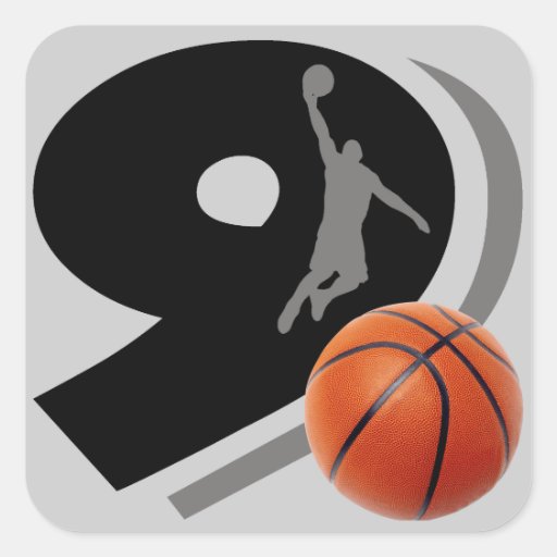 Number Nine Basketball and Player Square Sticker Zazzle