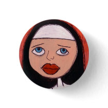 nun with big red lips button