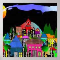"Nuns of the Village" Watercolor Canvas Art Print