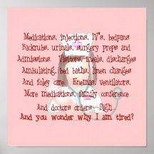 Nurse Art Poem (Frameable) "I'm Tired" Posters