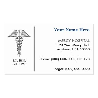 Nurse Business Card w/Caduceus Symbol