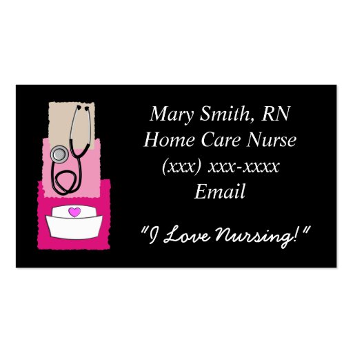 Nurse  Business Cards Black and Pink (front side)