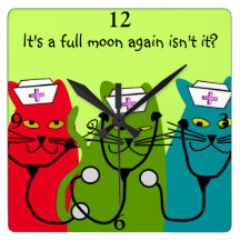 Nurse Clock Cat Nurses "Full Moon"